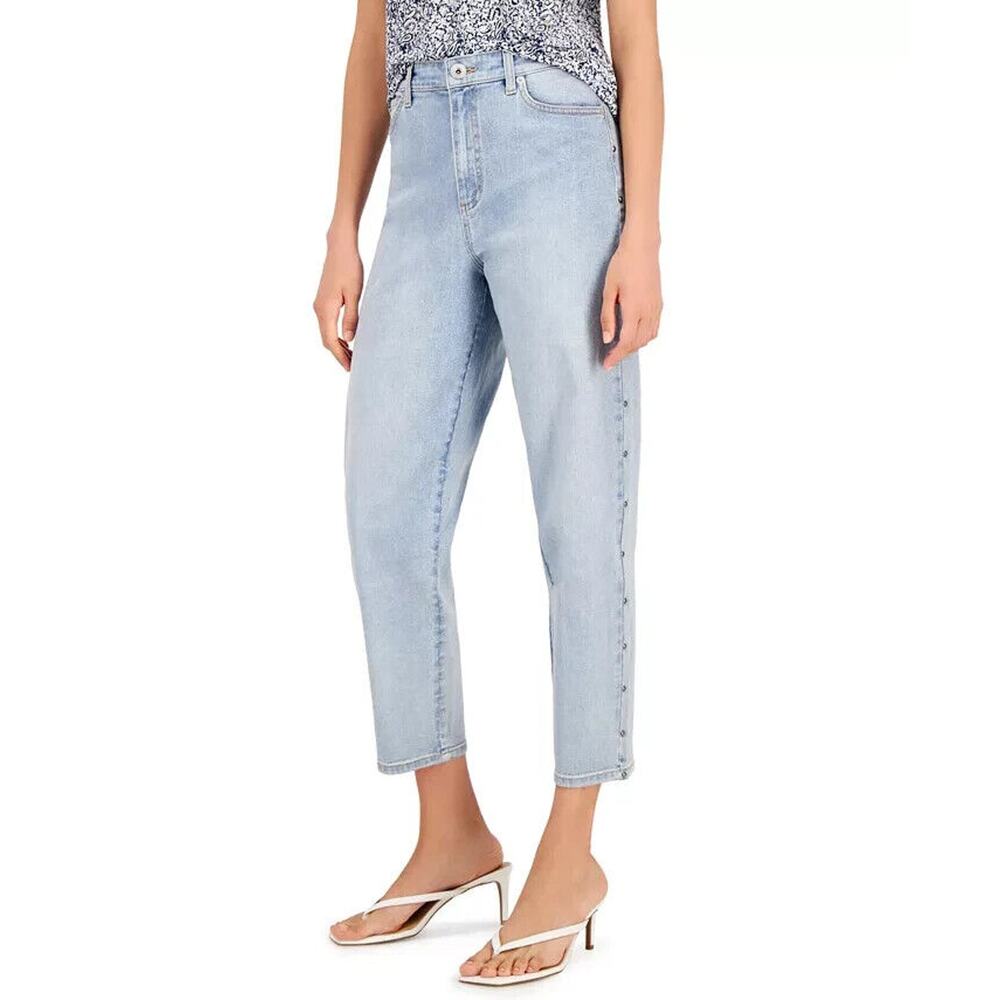 New INC Denim Womans 8/29 Jeansโ High Rise Studded Cropped Mom Blue Jeans NWT